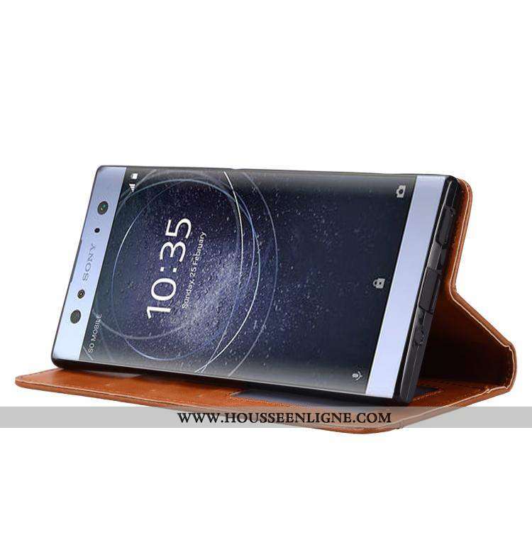 Housse Sony Xperia Xa2 Cuir Protection Téléphone Portable Coque Incassable Étui Marron