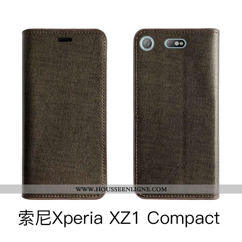 Housse Sony Xperia Xz1 Compact Luxe Cuir Véritable Noir Tout Compris Protection Clamshell Coque