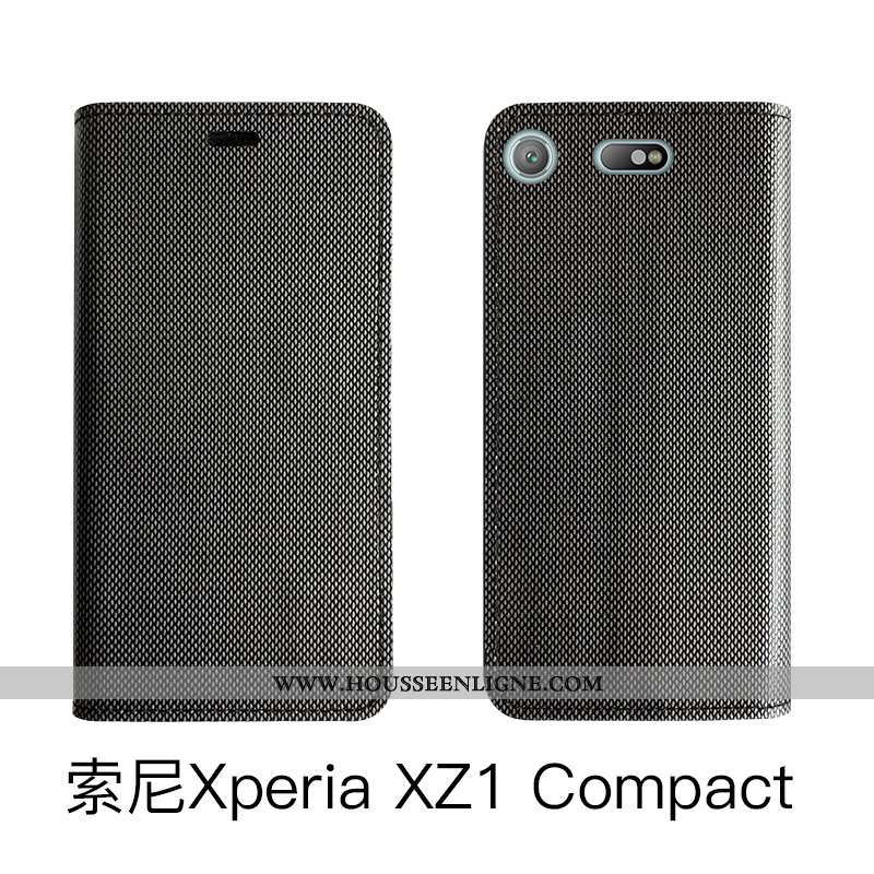 Housse Sony Xperia Xz1 Compact Luxe Cuir Véritable Noir Tout Compris Protection Clamshell Coque