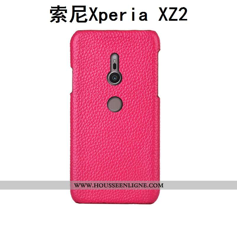 Housse Sony Xperia Xz2 Cuir Mode Rouge Étui Téléphone Portable Protection Litchi Rose