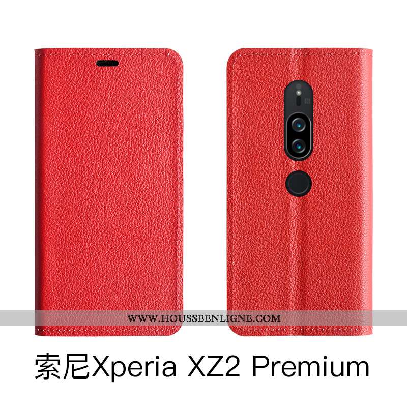 Housse Sony Xperia Xz2 Premium Cuir Véritable Téléphone Portable Rouge Coque