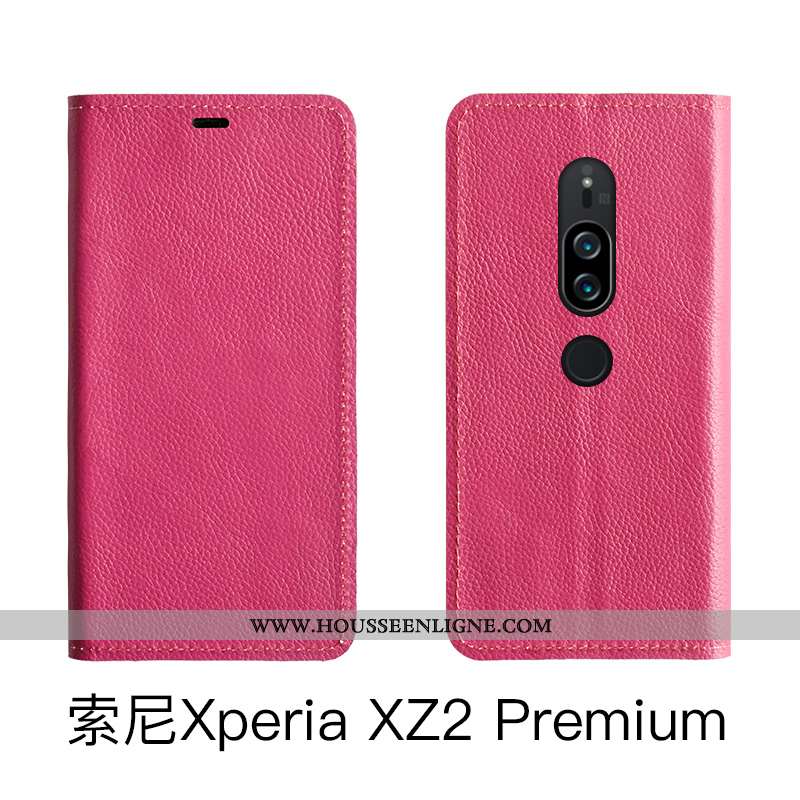 Housse Sony Xperia Xz2 Premium Cuir Véritable Téléphone Portable Rouge Coque