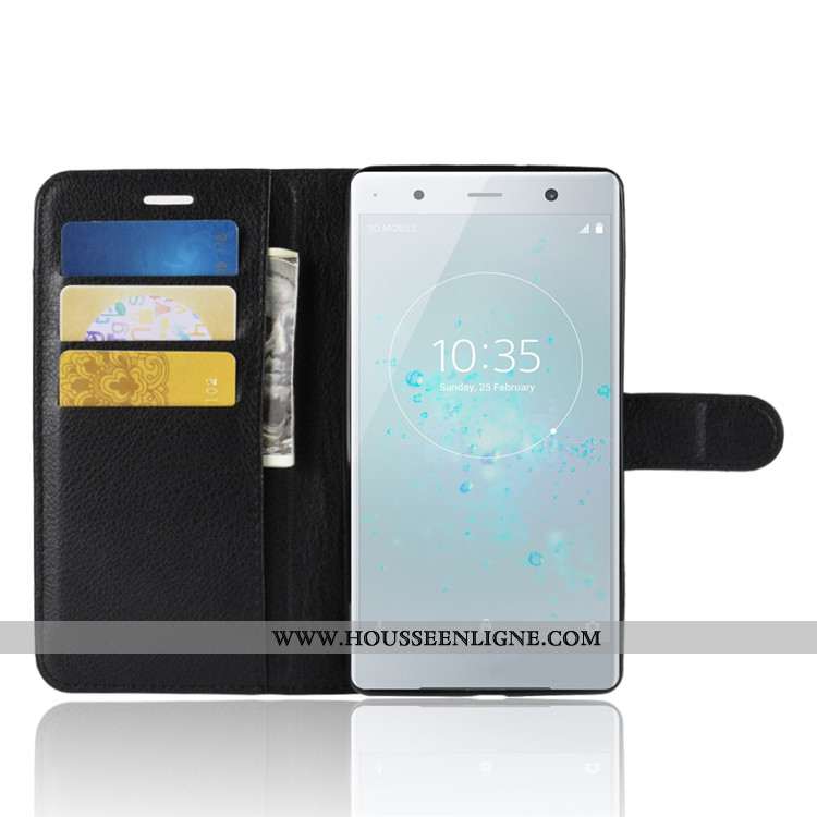 Housse Sony Xperia Xz2 Premium Portefeuille Cuir Téléphone Portable Noir Étui Coque