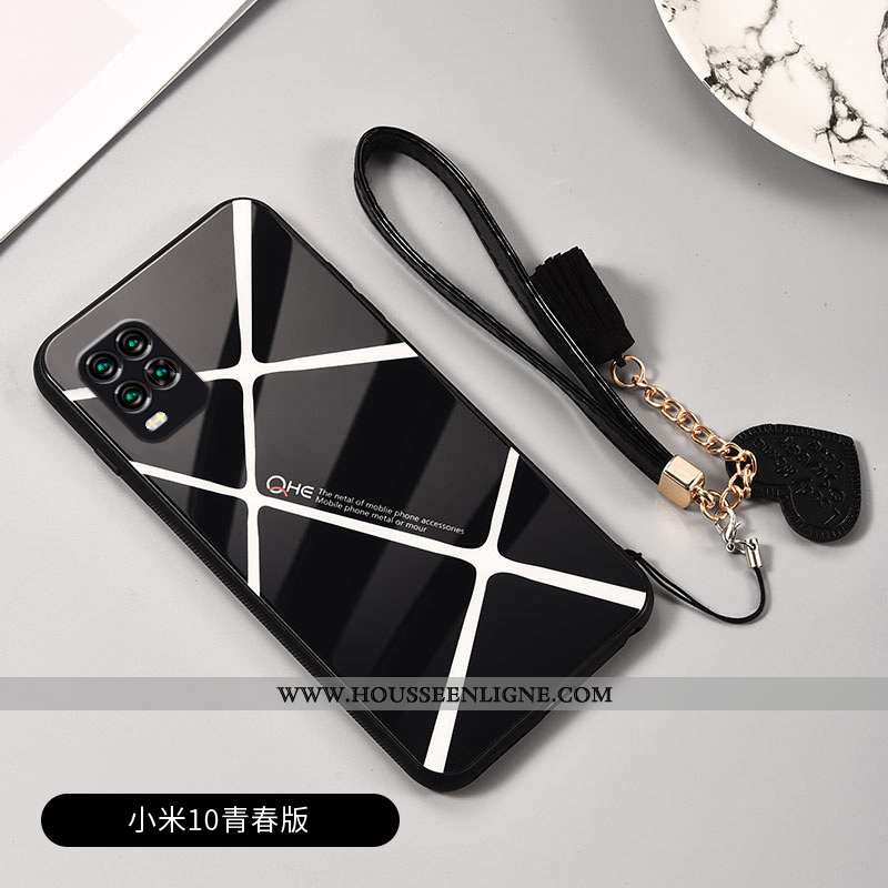 Housse Xiaomi Mi 10 Lite Créatif Charmant Difficile Protection Verre Amoureux Plaid Blanche