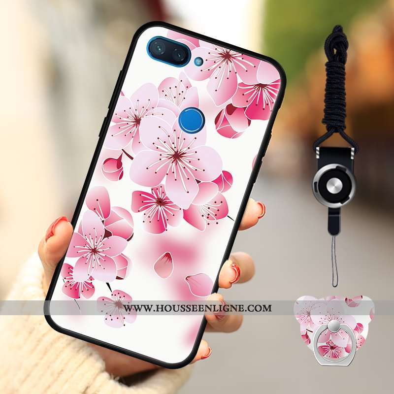 Housse Xiaomi Mi 8 Lite Dessin Animé Fluide Doux Délavé En Daim Téléphone Portable Rose Coque Petit