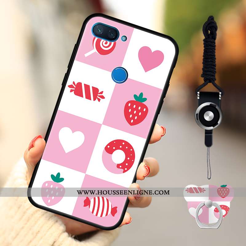 Housse Xiaomi Mi 8 Lite Dessin Animé Fluide Doux Délavé En Daim Téléphone Portable Rose Coque Petit