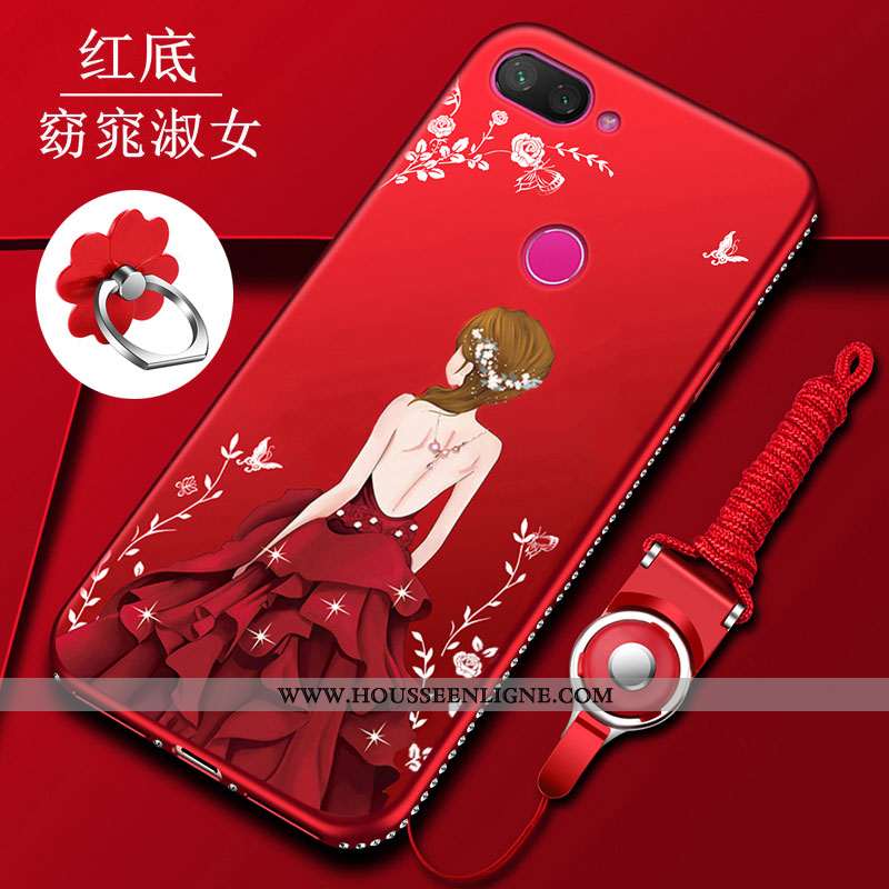 Housse Xiaomi Mi 8 Lite Fluide Doux Silicone Rouge Jeunesse Net Rouge Charmant Ornements Suspendus
