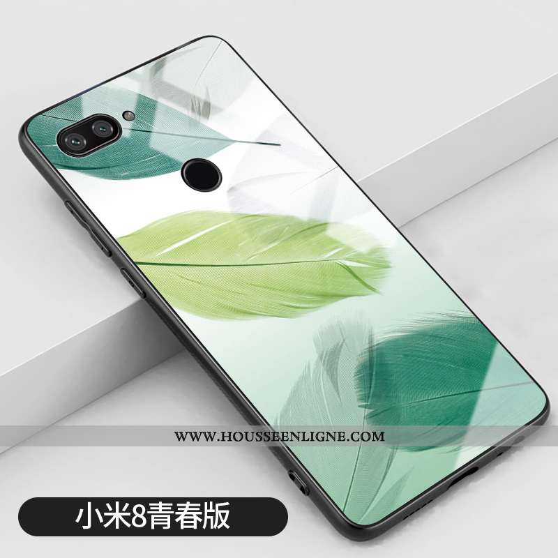 Housse Xiaomi Mi 8 Lite Modèle Fleurie Verre Jeunesse Petit Incassable Vert Frais Verte