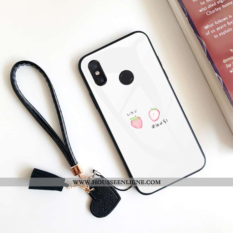 Housse Xiaomi Mi 8 Protection Verre Téléphone Portable Fraise Silicone Fluide Doux Blanc Blanche