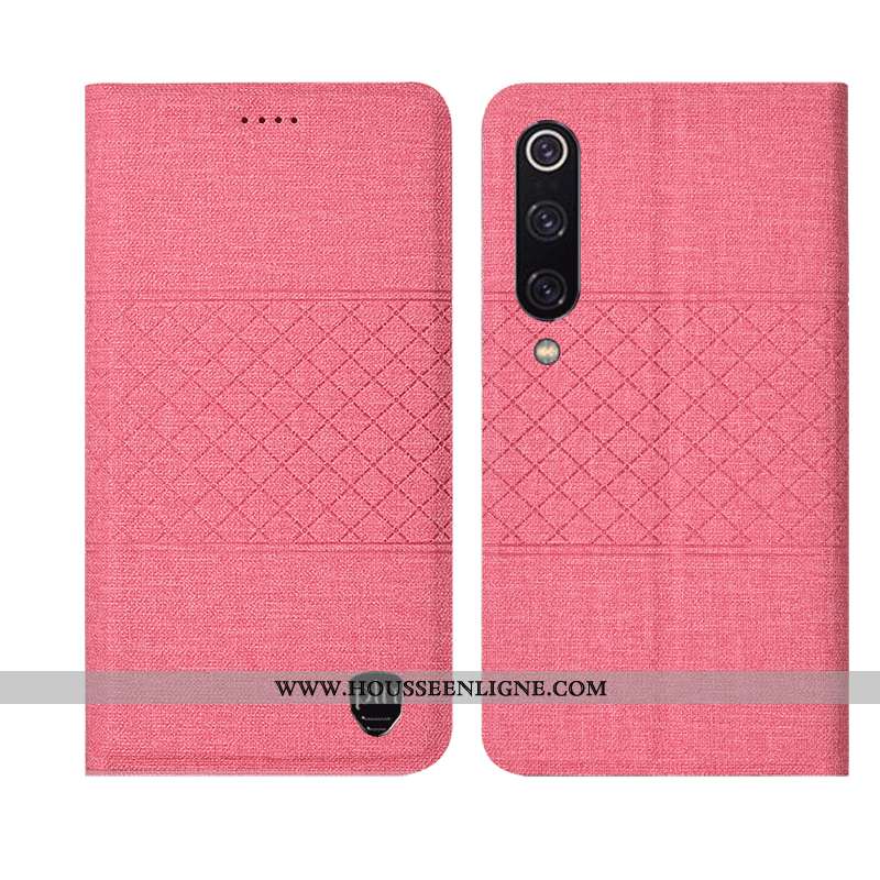 Housse Xiaomi Mi 9 Lite Protection Cuir Petit Lin Étui Jeunesse Rose