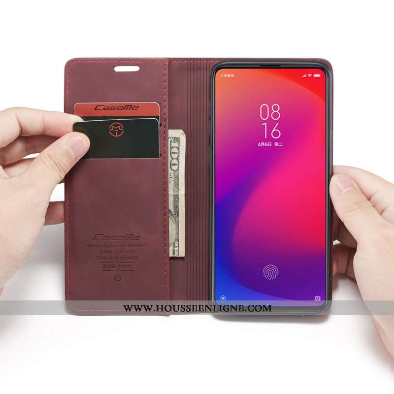Housse Xiaomi Mi 9t Cuir Vin Rouge Carte Téléphone Portable Étui Coque Bordeaux