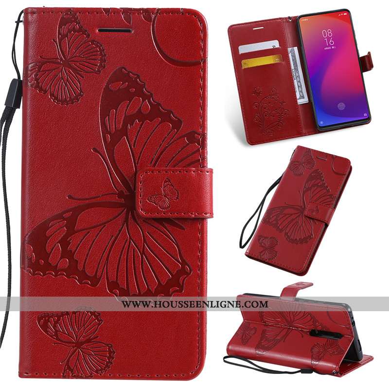 Housse Xiaomi Mi 9t Pro Cuir Petit Clamshell Rouge Téléphone Portable Étui Coque Beige