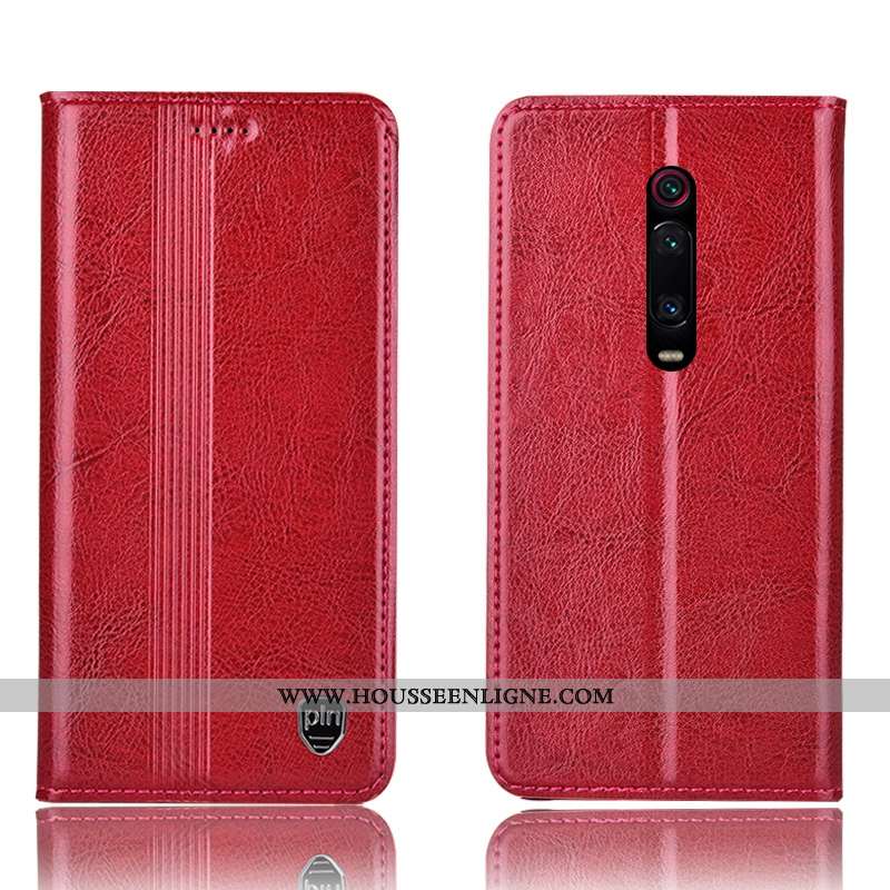 Housse Xiaomi Mi 9t Pro Cuir Véritable Protection Rouge Téléphone Portable Étui Petit Coque Marron