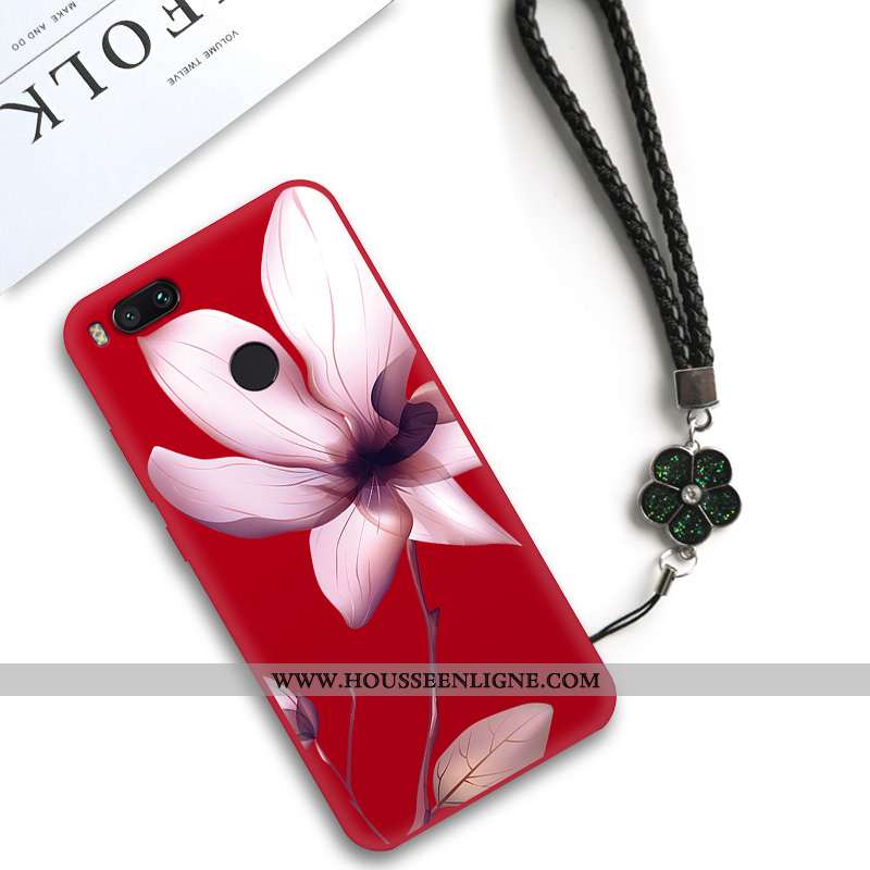Housse Xiaomi Mi A1 Silicone Classic Net Rouge Personnalité Petit Fleur Art Noir