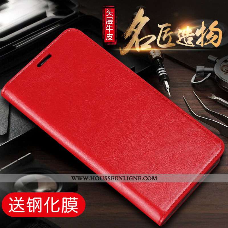 Housse Xiaomi Mi A2 Cuir Cuir Véritable Petit Plier Coque Rouge