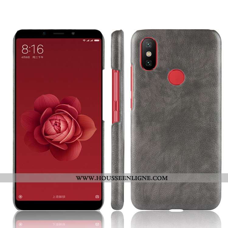 Housse Xiaomi Mi A2 Modèle Fleurie Cuir Difficile Coque Étui Litchi Téléphone Portable Rouge