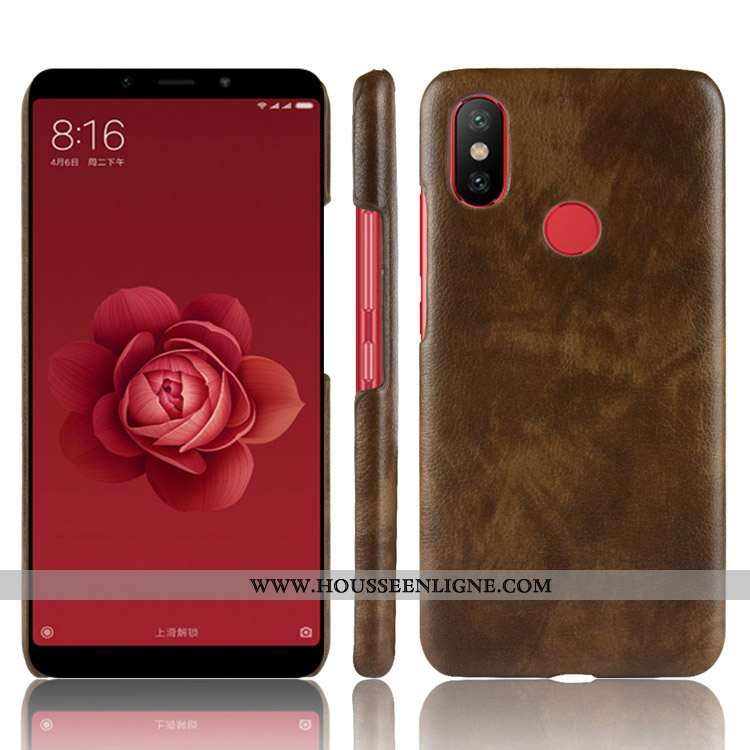 Housse Xiaomi Mi A2 Modèle Fleurie Cuir Difficile Coque Étui Litchi Téléphone Portable Rouge