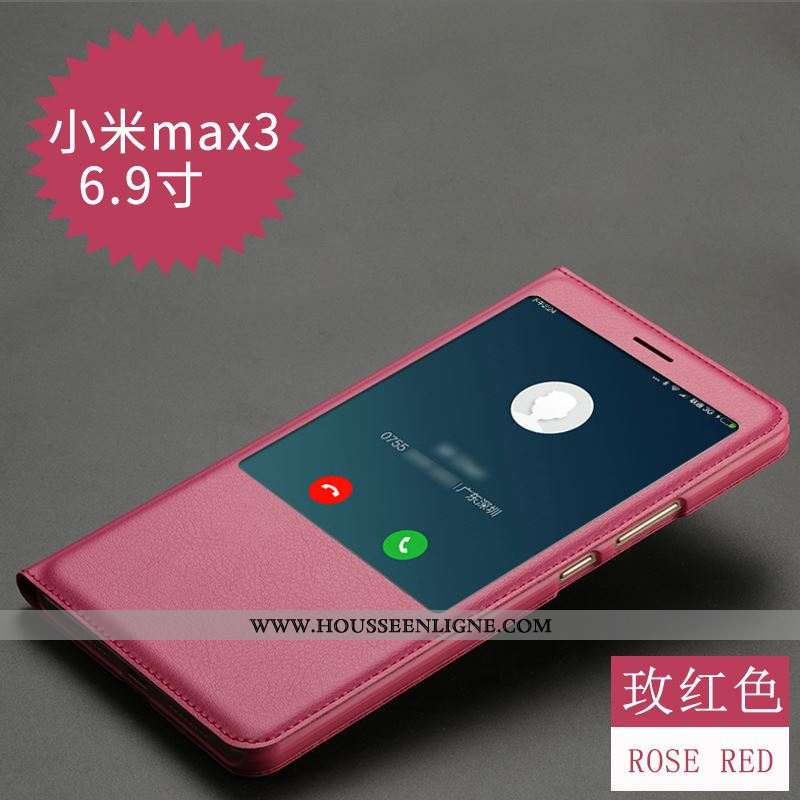Housse Xiaomi Mi Max 3 Cuir Protection Étui Petit Incassable Coque Dormance Rose