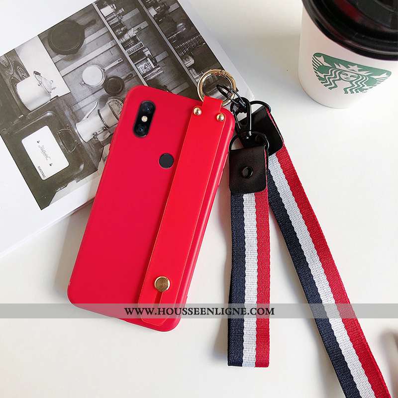 Housse Xiaomi Mi Mix 3 Délavé En Daim Cou Suspendu Simple Étui Incassable Support Rouge Noir