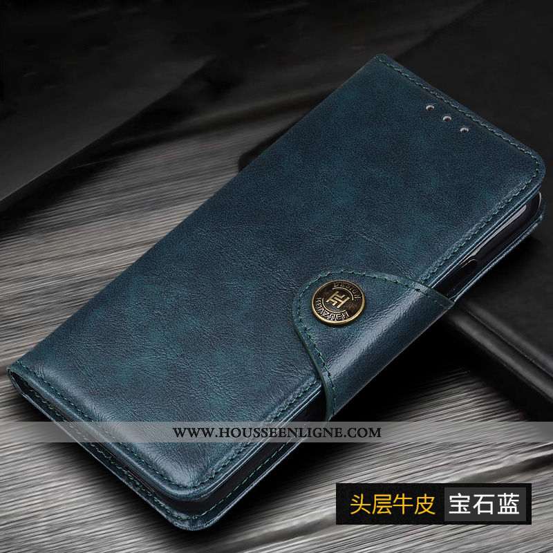 Housse Xiaomi Mi Note 10 Cuir Protection Tout Compris Téléphone Portable Petit Étui Véritable Bleu F