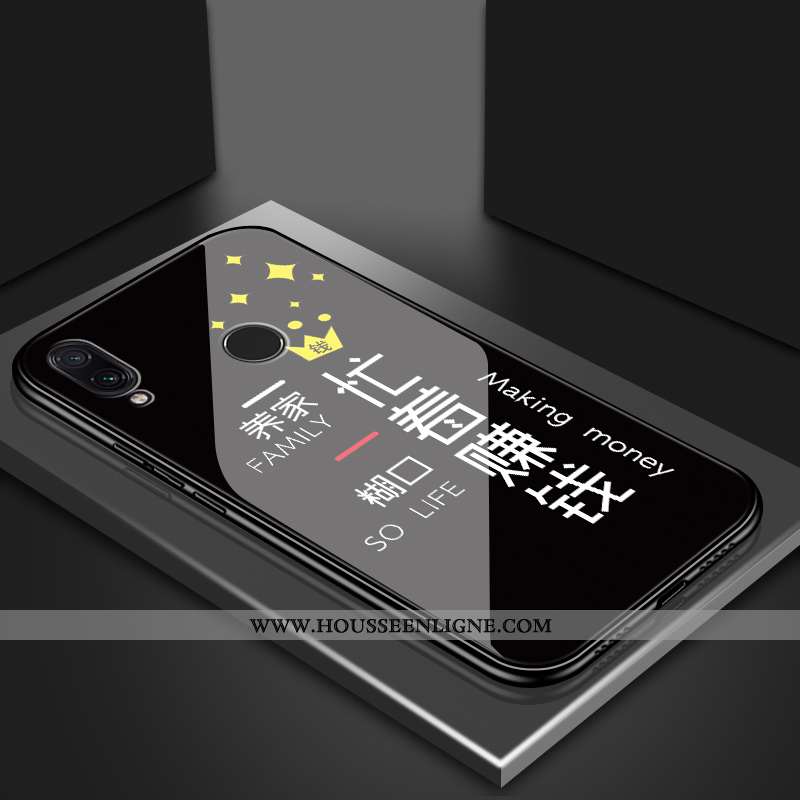 Housse Xiaomi Redmi 7 Légère Silicone Verre Coque Tendance Étui Miroir Noir