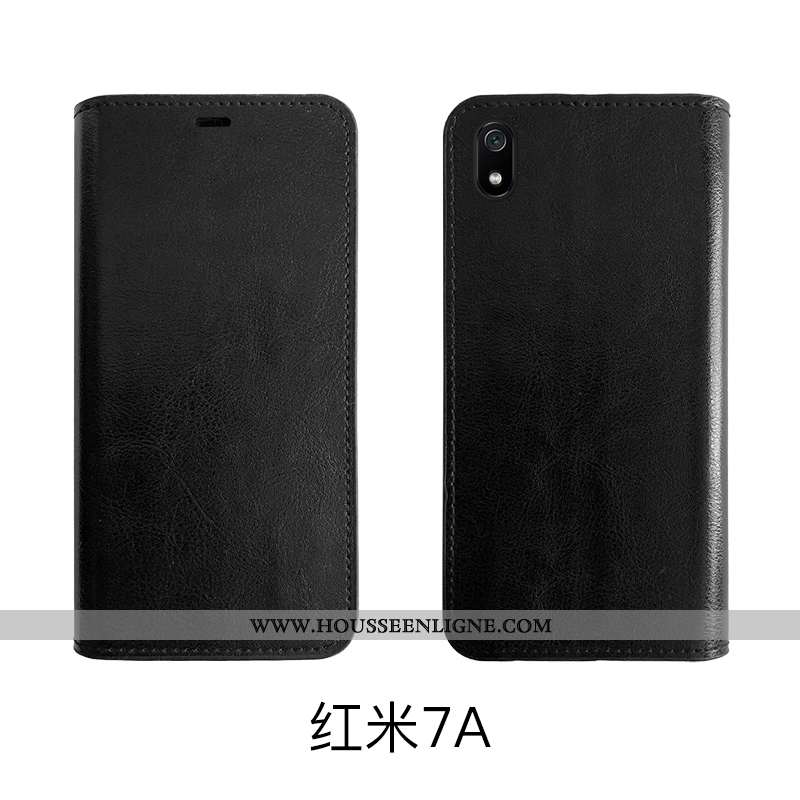 Housse Xiaomi Redmi 7a Protection Cuir Véritable Vintage Business Coque Petit Étui Noir