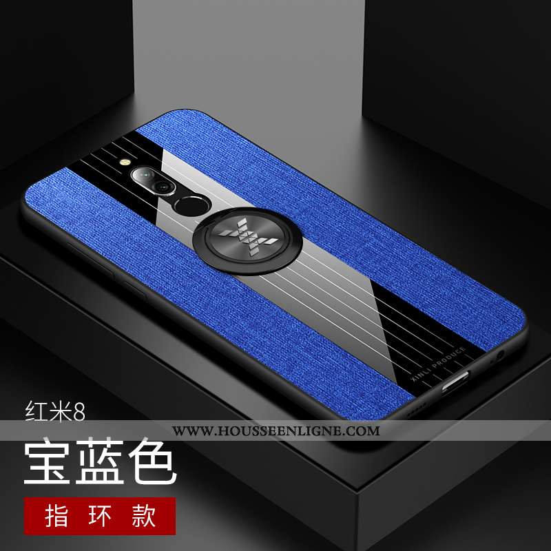 Housse Xiaomi Redmi 8 Protection Délavé En Daim Tissu Modèle Fleurie Coque Support Bleu