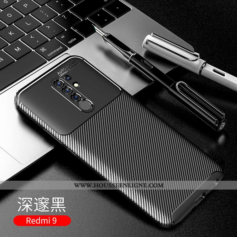 Housse Xiaomi Redmi 9 Protection Délavé En Daim Incassable Fibre Téléphone Portable Petit Coque Noir
