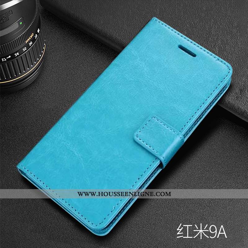Housse Xiaomi Redmi 9a Fluide Doux Silicone Bleu Portefeuille Petit Téléphone Portable Incassable