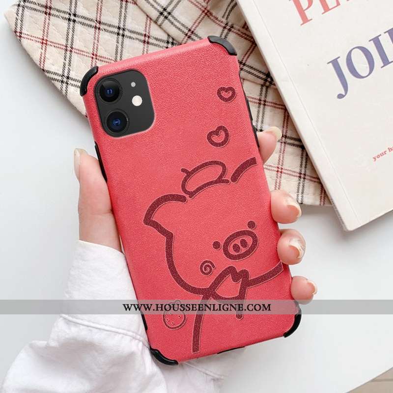 Housse iPhone 11 Dessin Animé Charmant Cuir Téléphone Portable Silicone Incassable Étui Rouge