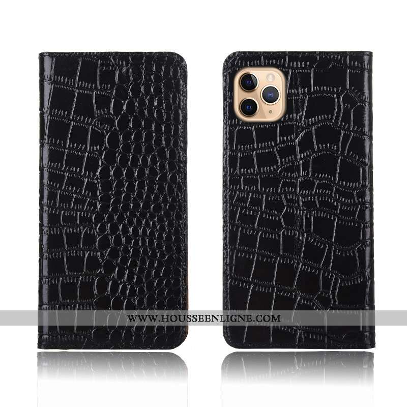 Housse iPhone 11 Pro Cuir Véritable Modèle Fleurie Noir Incassable Protection Silicone Téléphone Por