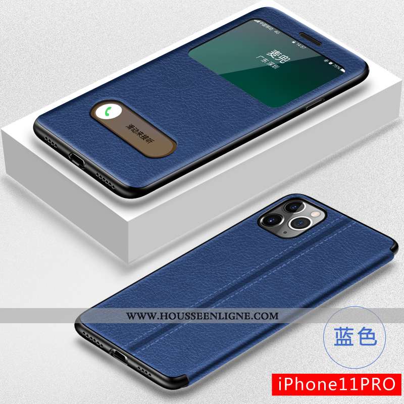 Housse iPhone 11 Pro Fluide Doux Silicone Cuir Bleu Marin Téléphone Portable Créatif Incassable Bleu
