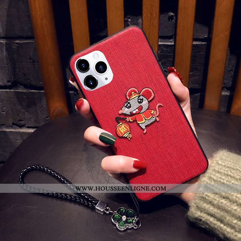 Housse iPhone 11 Pro Personnalité Créatif Téléphone Portable Rat Amoureux Broderie Incassable Rouge