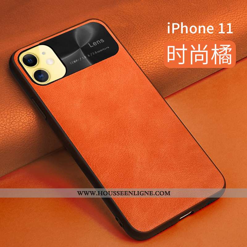 Housse iPhone 11 Tendance Légère Incassable Cuir Orange Net Rouge Nouveau