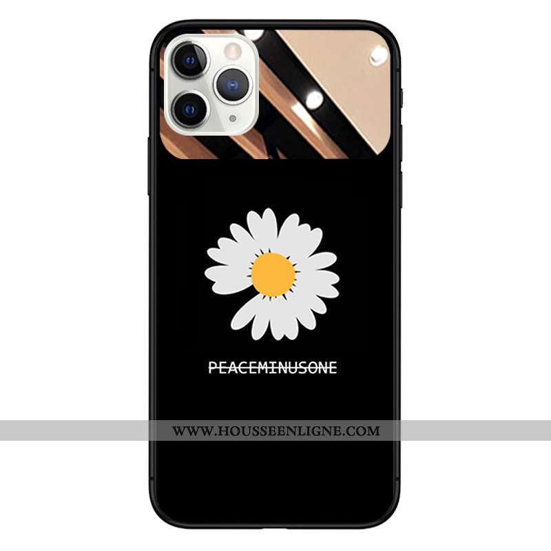 Housse iPhone 11 Verre Tendance Téléphone Portable Net Rouge Étui Petite Marguerite Coque Noir