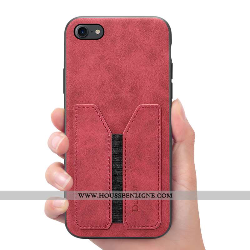 Housse iPhone 7 Cuir Portefeuille Téléphone Portable Coque Rouge Étui