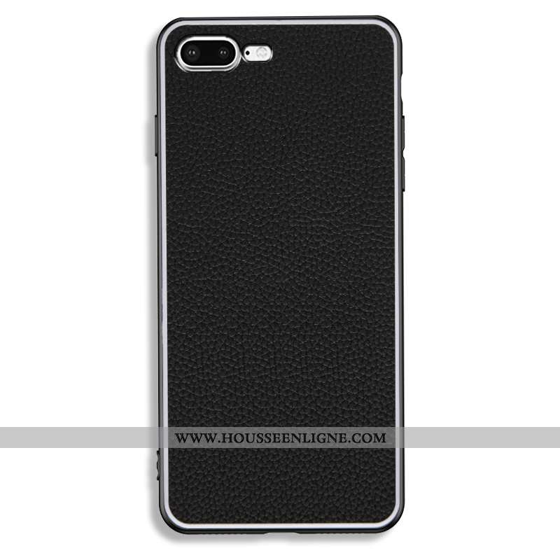 Housse iPhone 7 Plus Légère Cuir Téléphone Portable Couleur Unie Étui Incassable Simple Noir