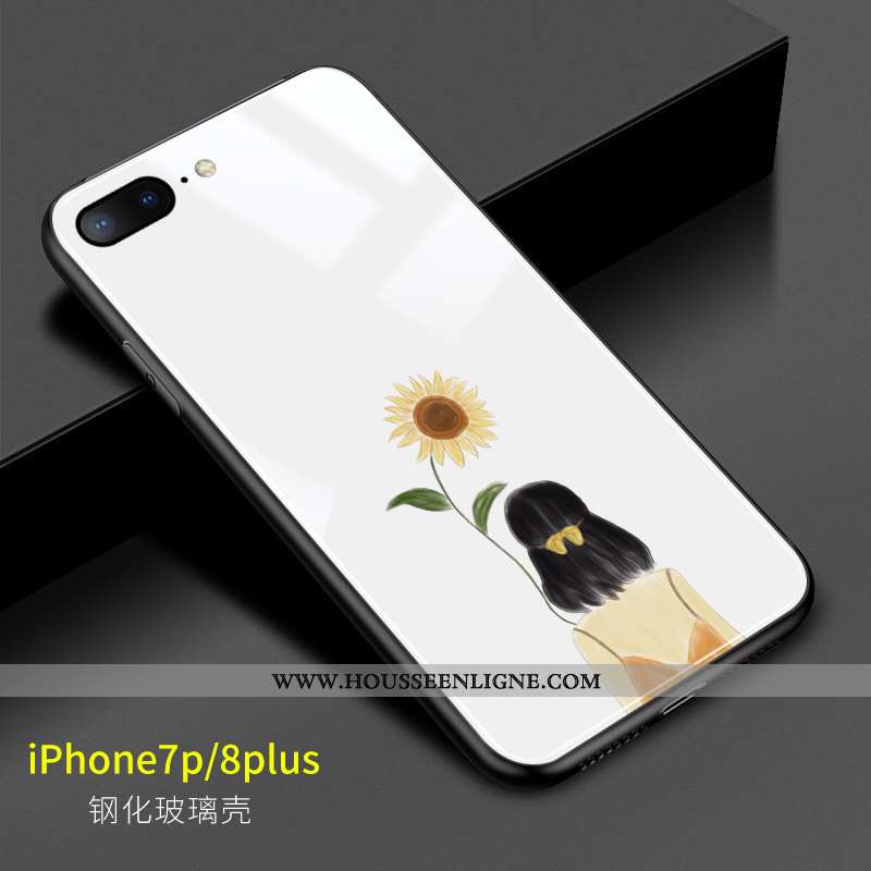 Housse iPhone 8 Plus Charmant Verre Coque Simple Blanc Téléphone Portable Tournesol Blanche