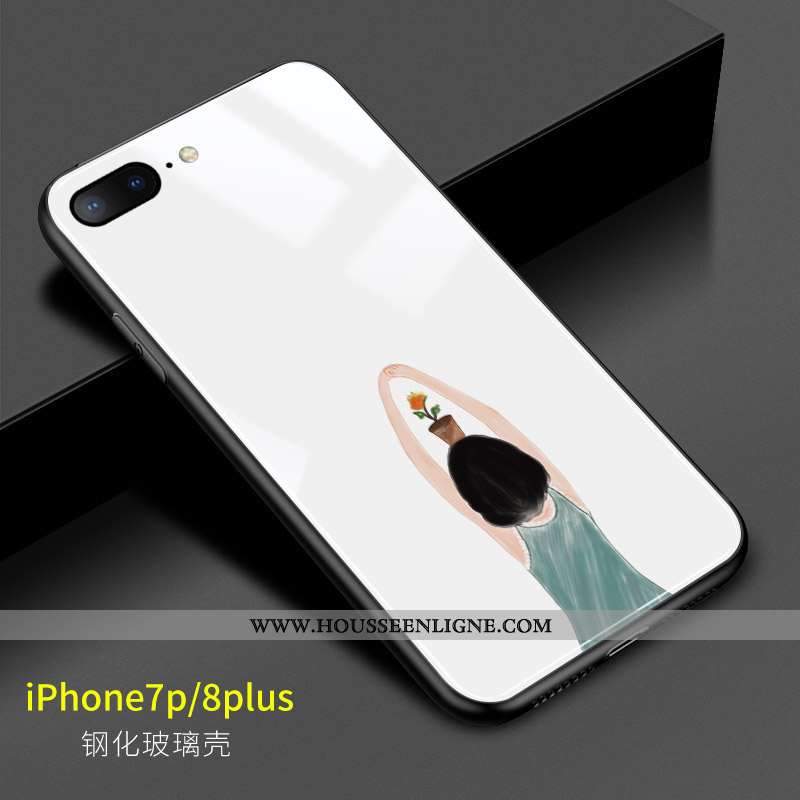 Housse iPhone 8 Plus Charmant Verre Coque Simple Blanc Téléphone Portable Tournesol Blanche