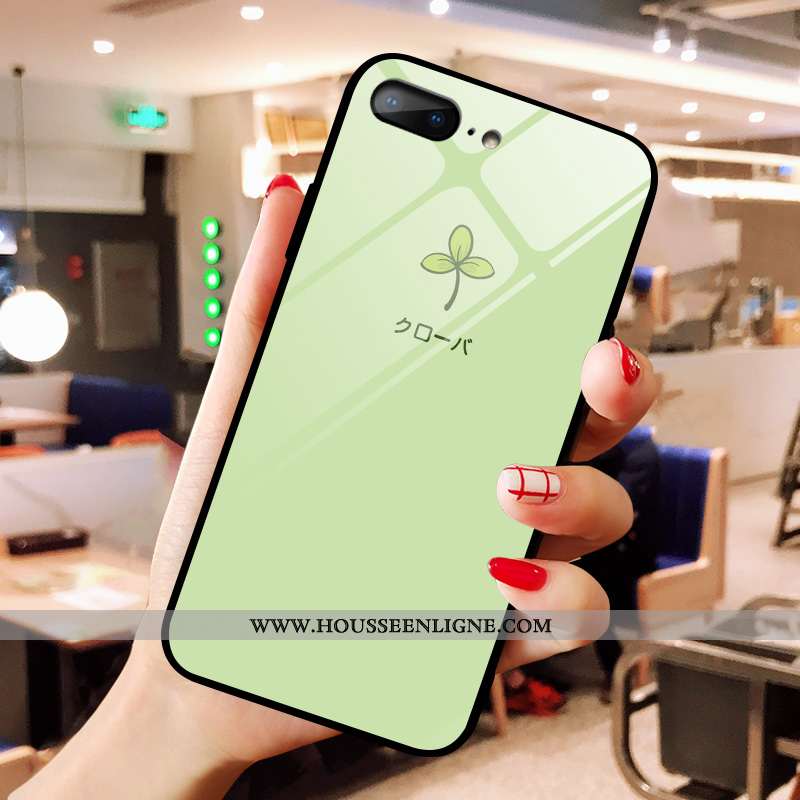 Housse iPhone 8 Plus Dessin Animé Verre Petit Frais Chanceux Téléphone Portable Vert Verte