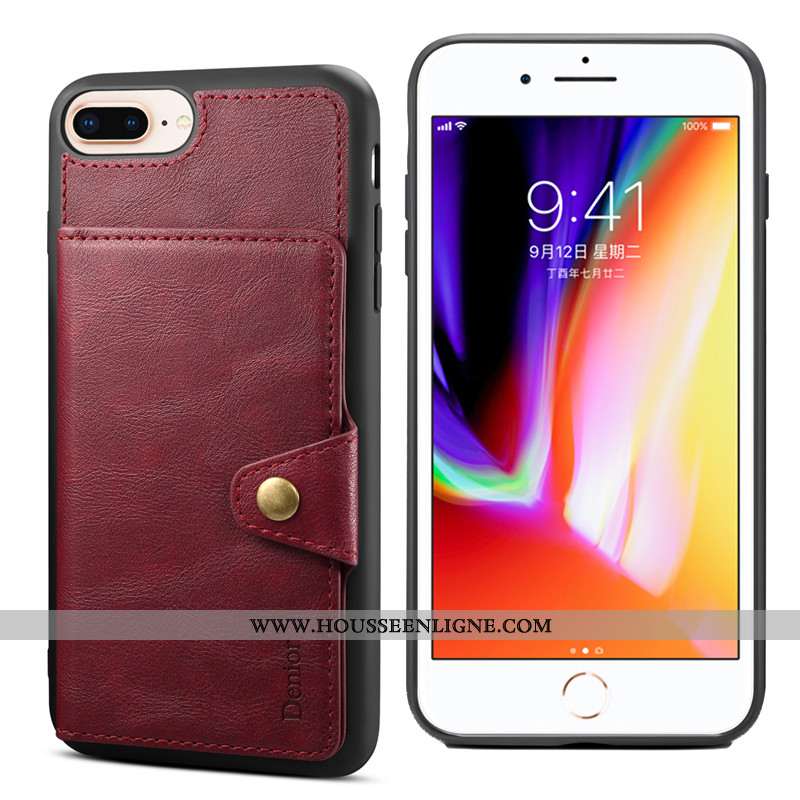 Housse iPhone 8 Plus Protection Fluide Doux Incassable Téléphone Portable Carte Rouge Support