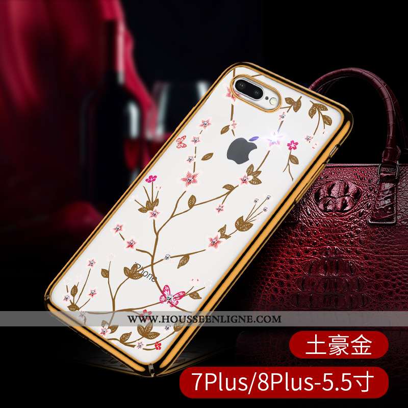 Housse iPhone 8 Plus Transparent Strass Luxe Légère Tout Compris Luxe Incassable Rouge