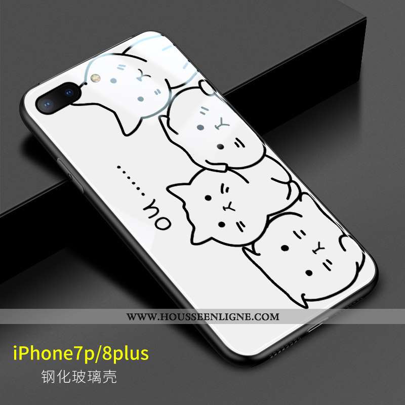 Housse iPhone 8 Plus Verre Créatif Chat Coque Charmant Téléphone Portable Blanc Blanche