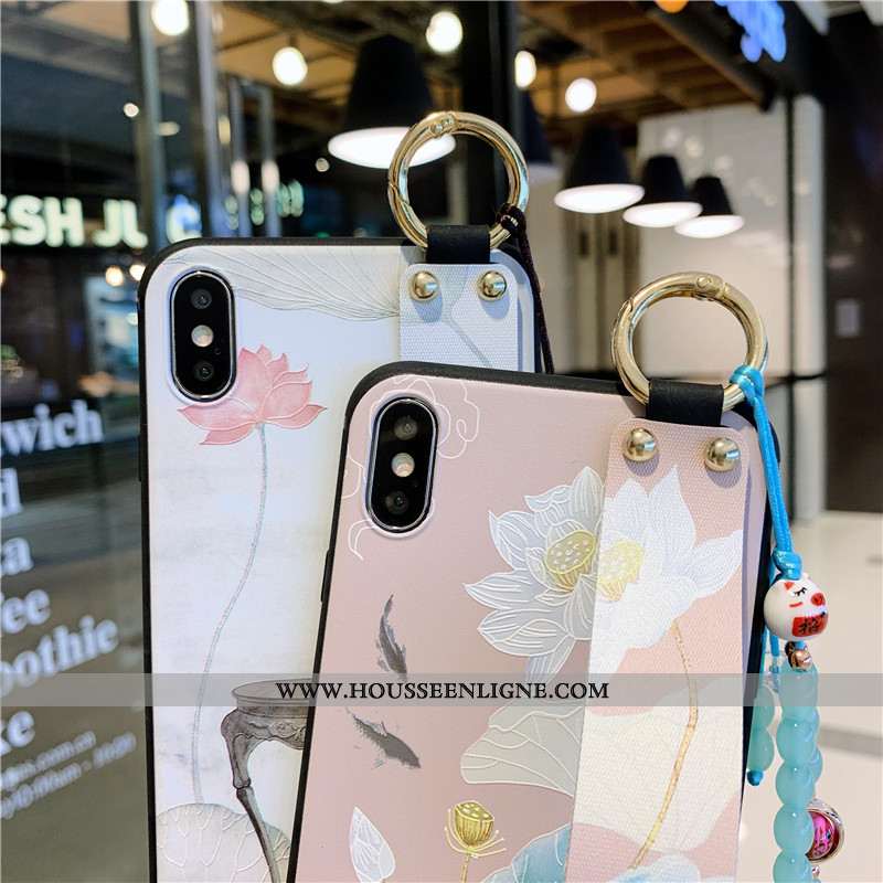 Housse iPhone X Fluide Doux Protection Étui Fleur Support Coque Téléphone Portable Rose