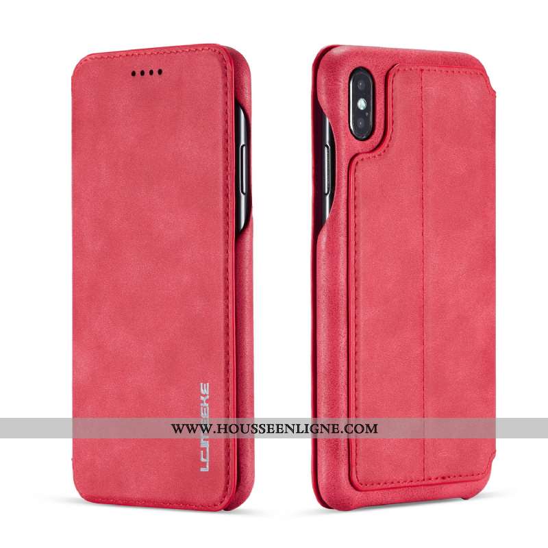 Housse iPhone X Légère Cuir Incassable Clamshell Téléphone Portable Coque Protection Rouge