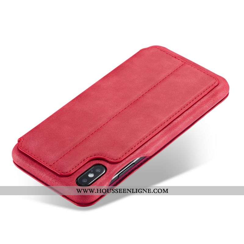 Housse iPhone X Légère Cuir Incassable Clamshell Téléphone Portable Coque Protection Rouge
