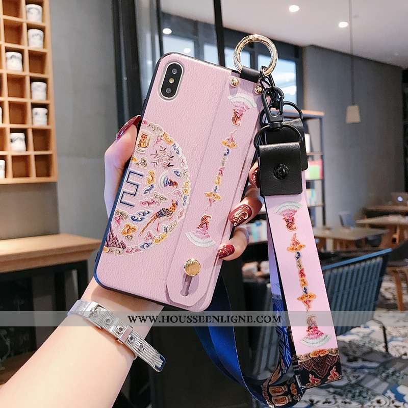 Housse iPhone X Ornements Suspendus Gaufrage Style Chinois Coque Téléphone Portable Cou Suspendu Lux