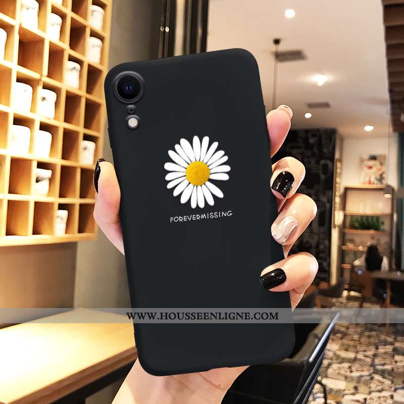 Housse iPhone Xr Personnalité Créatif Fleur Ultra Tendance Dessin Animé Téléphone Portable Noir