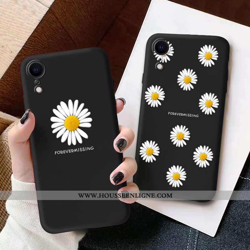 Housse iPhone Xr Personnalité Créatif Fleur Ultra Tendance Dessin Animé Téléphone Portable Noir