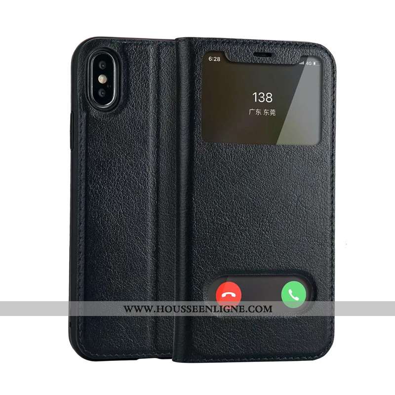 Housse iPhone Xs Cuir Protection Incassable Noir Téléphone Portable Étui